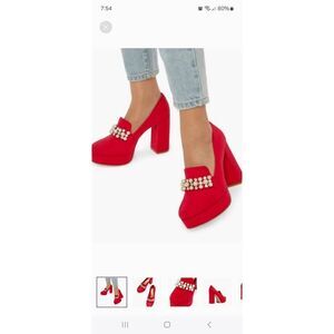 New 7 JustFab Adele Throwback Chili Pepper Embellished Platform High Heel Shoes